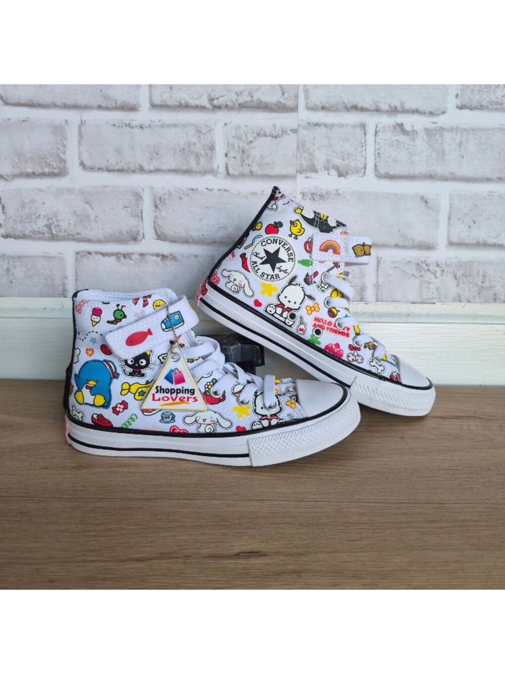 ⭐Converse Easy On Hi Hello Kitty Stickers Hi Size 3 Youth Kids White A17701C New